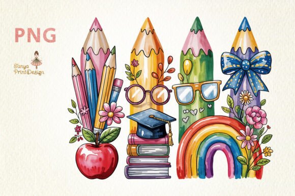 Download Back to School Watercolor Pencil Set PNG - School Collection