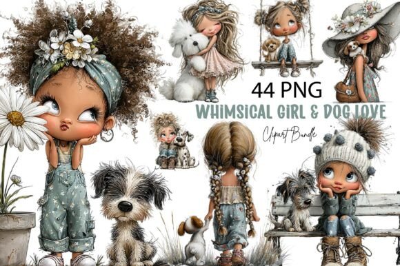 Download Whimsical Girl &amp; Dog Love Clipart - Love Collection