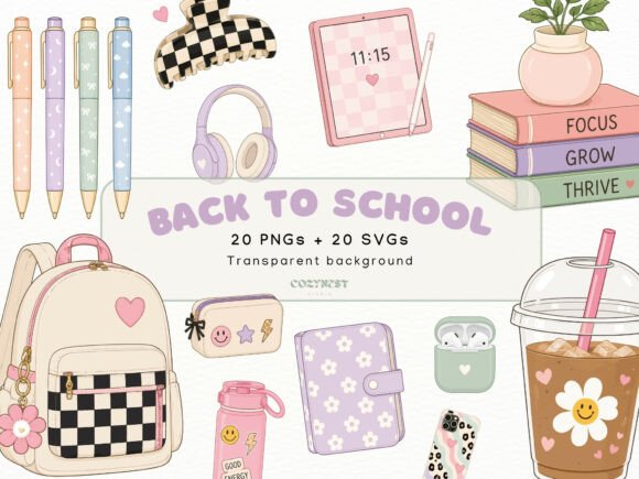 Download Back to School Cliparts, Cute Stationery - School Collection