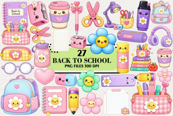 Download Kawaii Back to School Clipart Bundle - School Collection